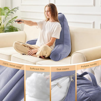 Sasttie Reading Pillow for Bed - 23 Inch, Back Pillow for Bed Sitting Up, Back-Rest Support Cushion with Side Pockets and Arms, Dorm Essentials, Oeko-Tex Certified, Grey Purple
