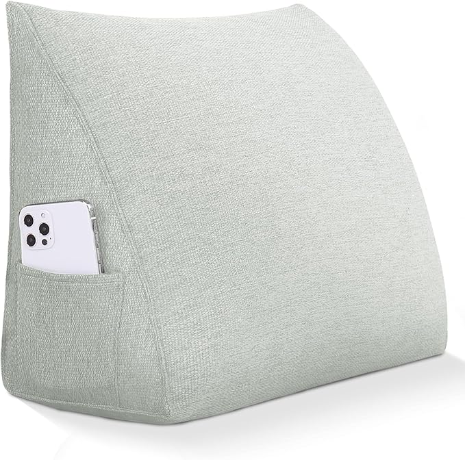Wedge Headboard Reading Pillow for Bed Linen Triangular Backrest Bolster Pillow for Sitting Up Daybed Cushion Lumbar Body Support Positioning for Headboard, Couch, Dorm, Ivory-White