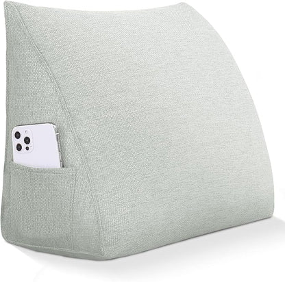 Wedge Headboard Reading Pillow for Bed Linen Triangular Backrest Bolster Pillow for Sitting Up Daybed Cushion Lumbar Body Support Positioning for Headboard, Couch, Dorm, Ivory-White