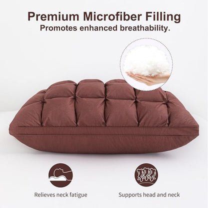 YOUR MOON Soft Pillows Quuen for Sleeping, Support Bed Pillows, Fluffy Down Alternative Pillow, Luxury Hotel Gel Standard Pillows for Side Sleeping (Brown)