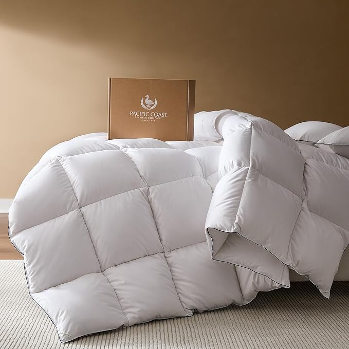 PACIFIC COAST Goose Down Fiber Comforters California King Duvet Insert, All Season White Comforter, 3D Hidden-Stitch Baffle Box Design,8 Tabs, Gifts for Women/Men, Extra Fluffy Luxury Duvet (104"x96")