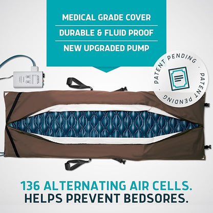 Lunderg Alternating Air Pressure Pad for Recliner Chair - Pressure Relief Cushion Topper for Recliner - Bed Sore Prevention - Medical Grade Mattress Pad, Cover & Quiet Pump - Home or Hospital (Coffee)