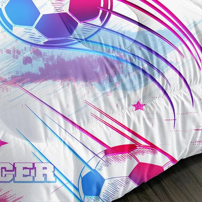 Ball Games Bedding Football King Comforter Set,Pink and Blue Soccers Stars Bedding Set for Kids Girls Boys Room Decor,Sports on The Court Aesthetic Bedding Sets with 2 Pillowcases.