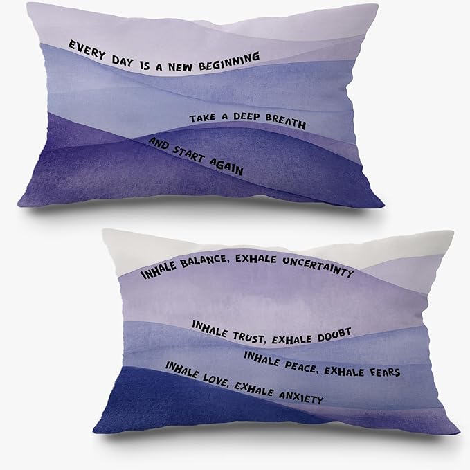 Inspirational Mental Health Pillow Covers 12x20, Stress Relief Gifts, Anti Anxiety Gifts, Purple Boho Psychology Decorative Lumbar Pillow Covers for Therapy Office Calming Corner, Set of 2