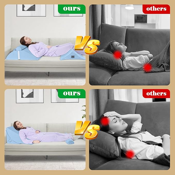 Bed Wedge Pillow for Sleeping, Adjustable Wedge Pillow Set for After Surgery, Elevated Triangle Pillow for Acid Reflux and Back Pain Relief, Post Surgery, Sleep Apnea, Back Suppor