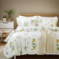 FADFAY Shabby Floral Duvet Cover Set White and Green Cotton Bedding Set with Hidden Zipper Closure 3 Pieces, 1duvet Cover & 2pillowcases (King/California King Size, Simple Style)
