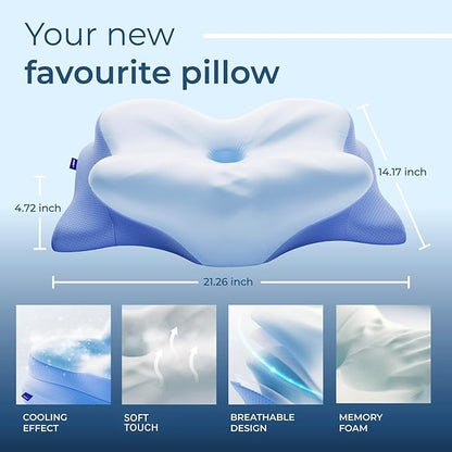 Derila Ergo Cervical Neck Pillow for Sleeping Pillow Contour Memory Foam Pillows for Back, Side Sleeper Pillows 21.25 x 14.17 x 4.72 inches