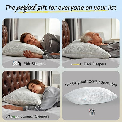 BETU Cooling Pillows Standard Size Set of 2, Shredded Memory Foam Cool Pillows for Hot Sleepers, Adjustable Firm Soft Support Bed Pillows Perfect for Back Neck Pain and Side Sleeping, White