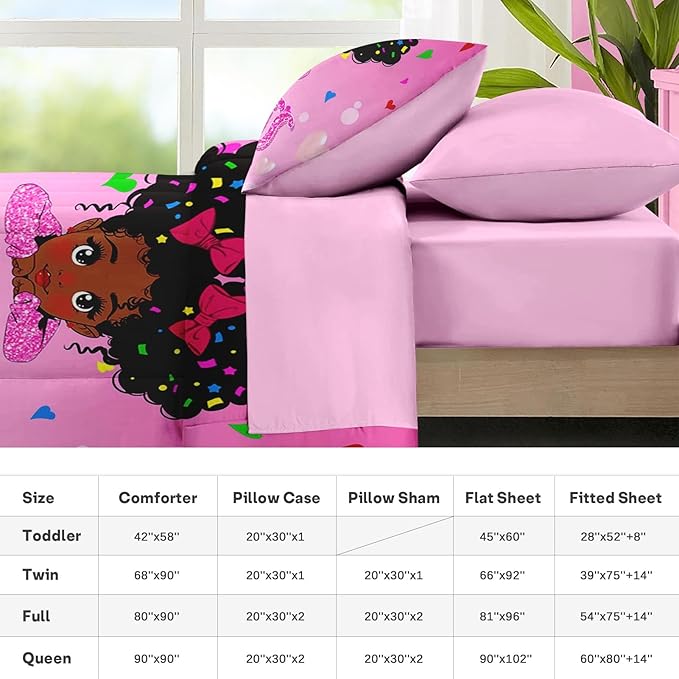 Nesker 7 Pcs Comforter Set Queen Size, Pink Princess Bedding for Kids Teen, Cute Fairy Fantasy Girl with Fitted Sheet 2 Pillowcases & 2 Shams for Bedroom Bed Decor