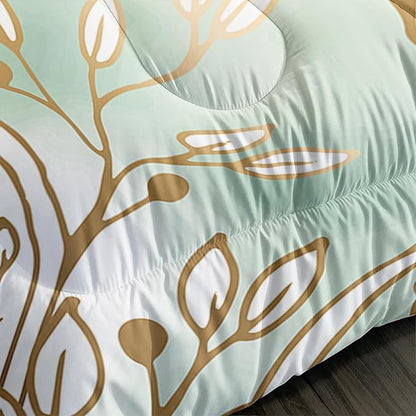 Floral Kid Galloping Horse Comforter Set Full Animal Theme Handsome Horse Bedding Set Decorated with Green and Gold Leaves for Boys Girls Adult, 1 Comforter + 2 Pillowcases