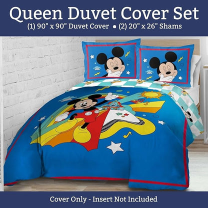 Jay Franco Duvet Cover Set – 3 Piece Comforter Cover and Sham Set, Super Soft Cozy Kids Bedding (Insert Not Included) Blue - Mickey Mouse, Queen