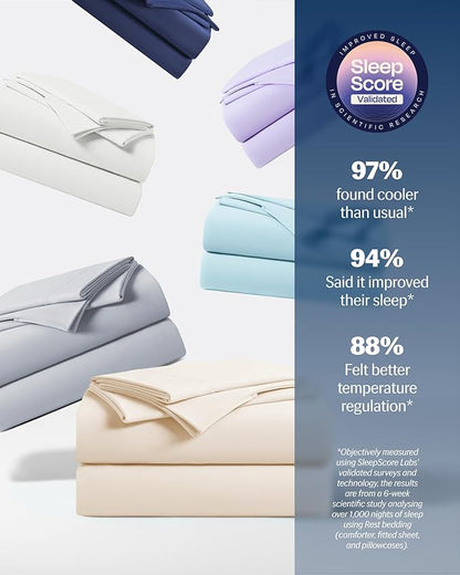 REST® Evercool®+ Cooling Sheet Set, Cali King Size, Snow Ivory, Breathable Bed Sheets for Hot Sleeper and Night Sweats, with Pillowcases, with Ionic+ Self-Cleaning Silver Yarn for Sensitive Skin, 4PCS
