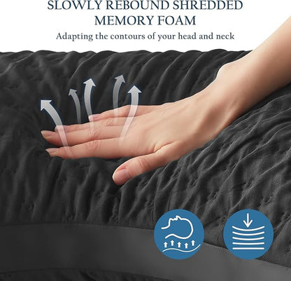 Side Sleeper Pillows for Adults, Adjustable Shredded Memory Foam Bed Pillows for Neck and Shoulder Pain, Standard Black Cooling Curved Pillows with Washable Cover & Extra Foam Bag