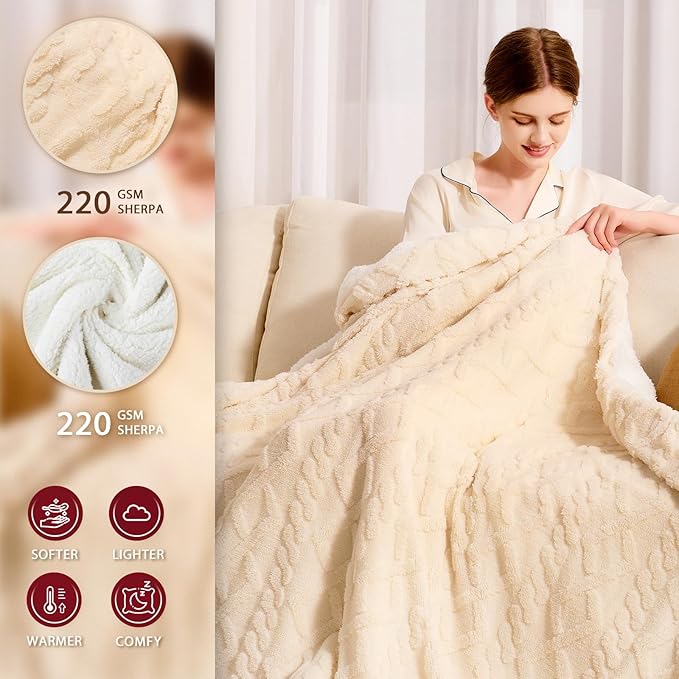 Heated Electric Blanket Full Size-72"x84" Heating Blanket with 10 Heating Levels & 5 Time Settings Over-Heat Protection，Winter Warmer for Adults with ETL Certification（Cream）