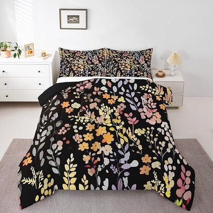 Erosebridal Boho Yellow Flower Comforter Set King Size for Girls Women,Cute Colorful Flowers Bedding Set Rustic Decor for Bedroom,Watercolor Floral Quilt Bed Set Wildflower Bed Comforter Set 3Pcs