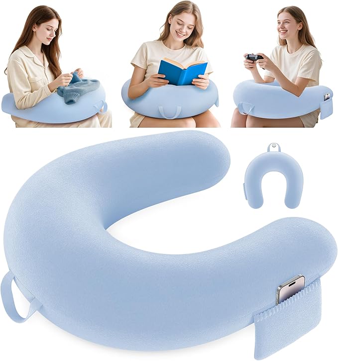 Crochet & Reading Pillow for Lap Support, Gaming Lap Desk Pillow, Sitting on the Bed/Sofa/Floor for Knitting, Large & Ergonomic Arm Rest Support, Pet Bed for Ipad/Laptop/Kindle - Starlight Blue