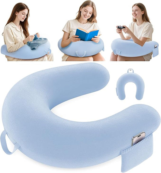 Crochet & Reading Pillow for Lap Support, Gaming Lap Desk Pillow, Sitting on the Bed/Sofa/Floor for Knitting, Large & Ergonomic Arm Rest Support, Pet Bed for Ipad/Laptop/Kindle - Starlight Blue