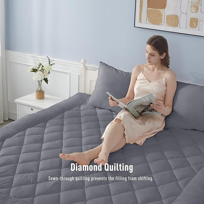 Twin Size Mattress Pad Cotton Top Mattress Cover for College Dorm Quilted Fitted Mattress Protector with 18-22" Deep Pocket Down Alternative Fill Noiseless & Breathable (Twin, Dark Gray)