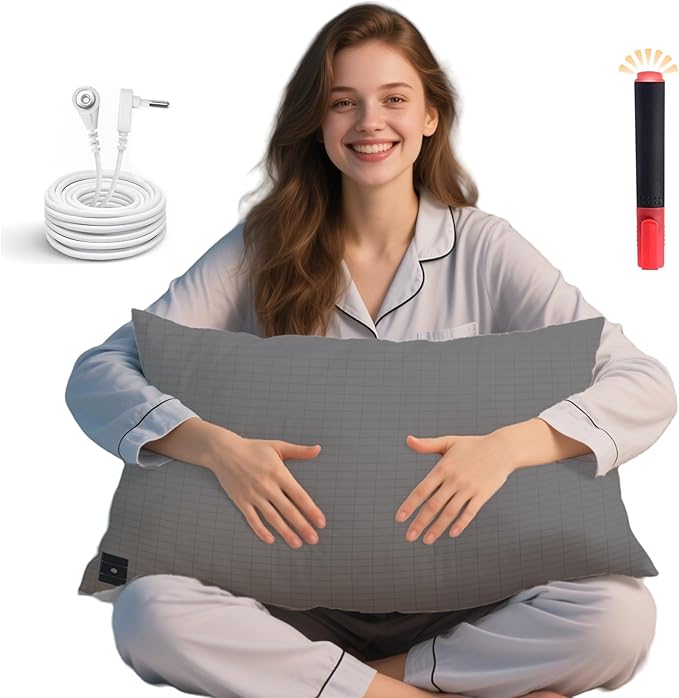 Ali King Grounding Pillowcase, 5% Conductive Silver + 95% Soft Cotton King Size Earth Grounding Pillow Cases with Grounding Cord for Improve Sleep (Dark Grey, King (20x36inches))