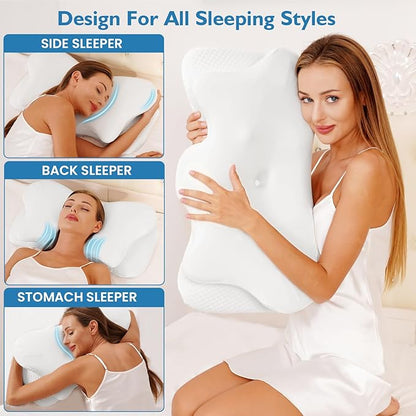Cervical Pillow for Neck Pain Relief, Neck Pillow for Sleeping Side Sleeper Ergonomic Memory Foam Support Pillows Back Sleepers for Sleeping,Machine Washable Pillowcase(1PCS White)