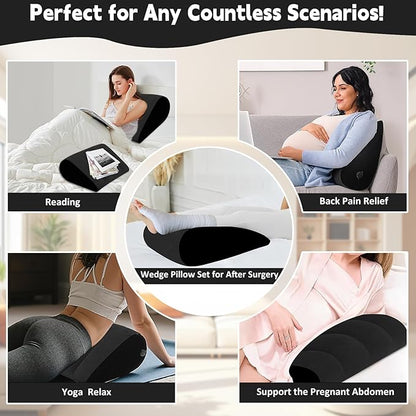 Portable Wedge Pillow Inflatable Cushion - Body Positioners Lightweight Wedge Pillow for Sleeping, Leg Elevation, Use in Bed, Travel, Camping, Fast Inflating Deflation (Black)