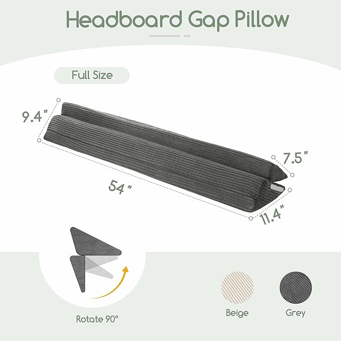 HIGOGOGO Full Size Wedge Pillow for Headboard Gap - Multi Functional Mattress Wedge Bed Gap Filler Close The Gap (0-7") Between Your Mattress and Headboard or Wall (Grey 54"x11"x9")