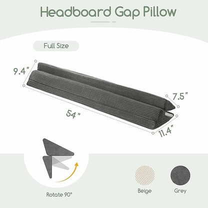 HIGOGOGO Full Size Wedge Pillow for Headboard Gap - Multi Functional Mattress Wedge Bed Gap Filler Close The Gap (0-7") Between Your Mattress and Headboard or Wall (Grey 54"x11"x9")