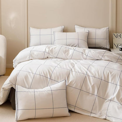 Wellboo White Plaid Comforter Sets Twin Blue White Grid Checkered Bedding Comforters for Women Men White and Navy Blue Buffalo Check Grid Quilts Soft Warm Modern Preppy Geometric Gingham Bedding