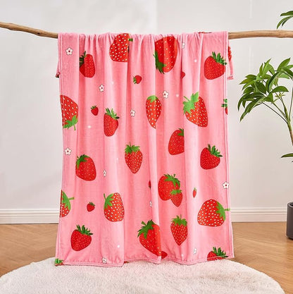 Pink Strawberry Kids Throw Blanket for Girls Teens Toddler Pink Soft Fuzzy Flannel Bed Blanket Birthday Gifts for Women Girls Kids Teens Adults, 60”x80”