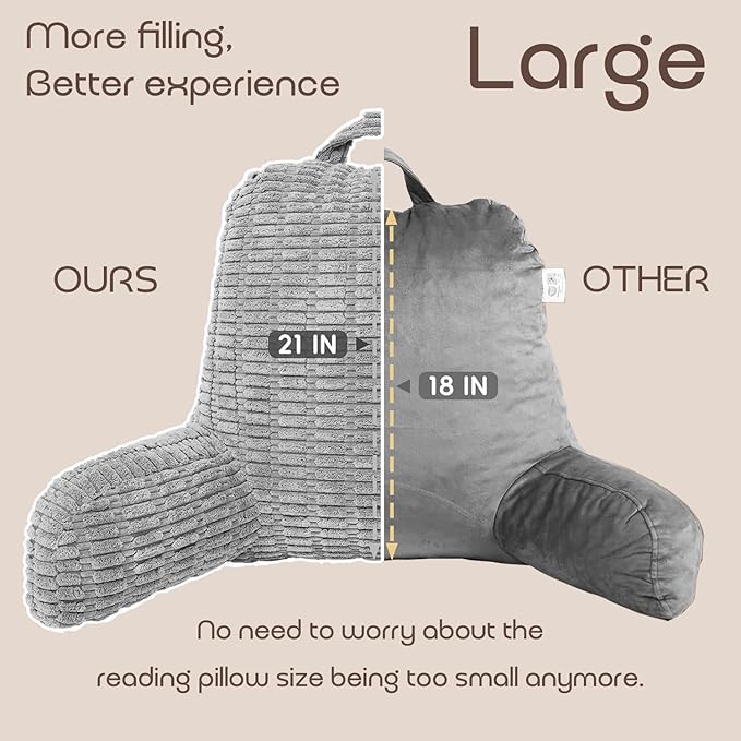 Reading Pillows for Sitting in Bed Adult, Back Rest Pillow for Sitting Up in Bed and Couch, Back Support Chair Pillow Support for Adult Backrest Pillows for Reading (Dark Grey)