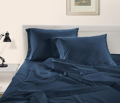 LANE LINEN Split King Sheets for Adjustable Beds - 5PC Sheets Set, 100% Egyptian Cotton, Cool Breathable & Soft, 2 Fitted Fits Upto 16" Deep Pockets - Swiss Dot - Estate Blue
