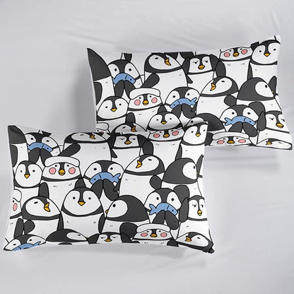 CVHOUSE Cartoon Penguin Bedding Set - 3 Pieces (1 Comforter + 2 Pillow Cases) - Twin, Full, Queen Sizes - Black