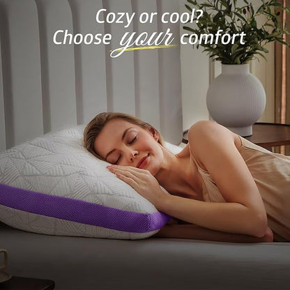 BETU Cooling Pillows Queen Size Set of 2, Shredded Memory Foam Pillows Cool for Hot Sleepers, Adjustable Firm Soft Support Bed Pillow Perfect for Back Neck Pain and Side Sleeping with Cover, Purple