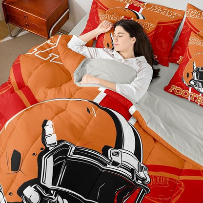 Feelyou Football King Comforter Set with Sheets for Kids Boys Girls Ball Games 7 Pieces Bedding Set Rugby Bed in a Bag City of Footballs Room Decor Rugby Sports Soft Lightweight