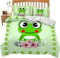 Frog Bedding Set Cartoon Frog Theme Comforter Set for Kids Teens Adults Women Men Green Frog Duvet Cover Bedroom Decor Soft King Size Quilt Cover with 2 Pillowcases