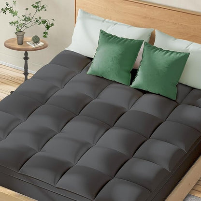 Topllen Queen Mattress Topper for Back Pain Relief, Extra Thick Pillow Top Plush Mattress Pad with Deep Pocket, Soft Pillowtop Queen Size Bed Toppers Filled Fluffy Down Alternative, Gray