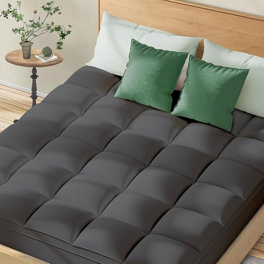 Topllen Queen Mattress Topper for Back Pain Relief, Extra Thick Pillow Top Plush Mattress Pad with Deep Pocket, Soft Pillowtop Queen Size Bed Toppers Filled Fluffy Down Alternative, Gray