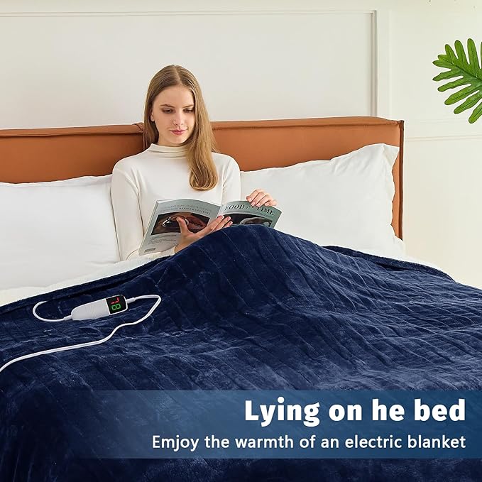 BOMOVA Heated Electric Blanket Full Size - 72" x 84" Heating Blanket with 10 Heating Levels & 8 Hours Auto Off, Warm Flannel Blanket, Christmas Birthday Gifts for Women