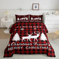 Christmas Comforter Set,Reindeer Moose Deer Bedding Set for Kids Boys Girls,Black Red Merry Christmas Grid Checkered Duvet Insert Full,Happy New Year Xmas Down Comforter with 2 Pillow Shams