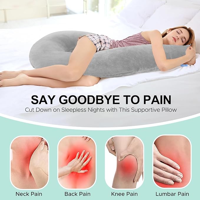 Body Pillow for Adults - Soft Long Bed Pillows Insert for Sleeping - Shredded Memory Foam and Removable Washable Cover - Swan Shaped Side Sleeper Pregnancy Pillow 49 Inch (Grey)