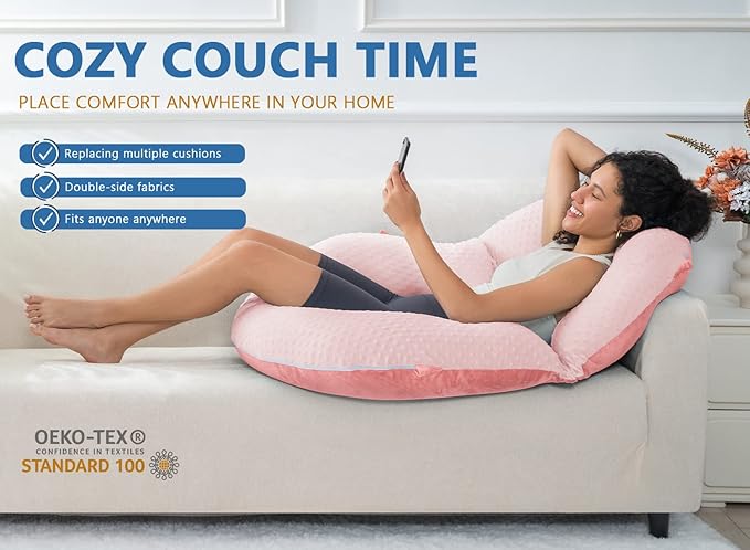 INSEN Reading Pillow, Back Pillow for Sitting in Bed and Couch, Gaming Pillow for Adults, Sit Up Support for Bed, Pink Bubble Velvet