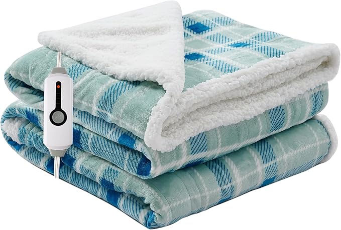 Electric Heated Blanket Full Size 72"x84" Microplush & Sherpa Fabric, Machine Washable 4 Heat Settings & 10 Hours Auto Off - Mint Green