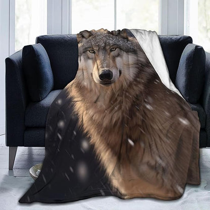 Wolf Blanket Gifts for Women Men Girls Boys Snow Wolves Flannel Throw Blankets for Home Decor Couch Bed Sofa Soft Fuzzy Lightweight for All Season 50x40 Inches