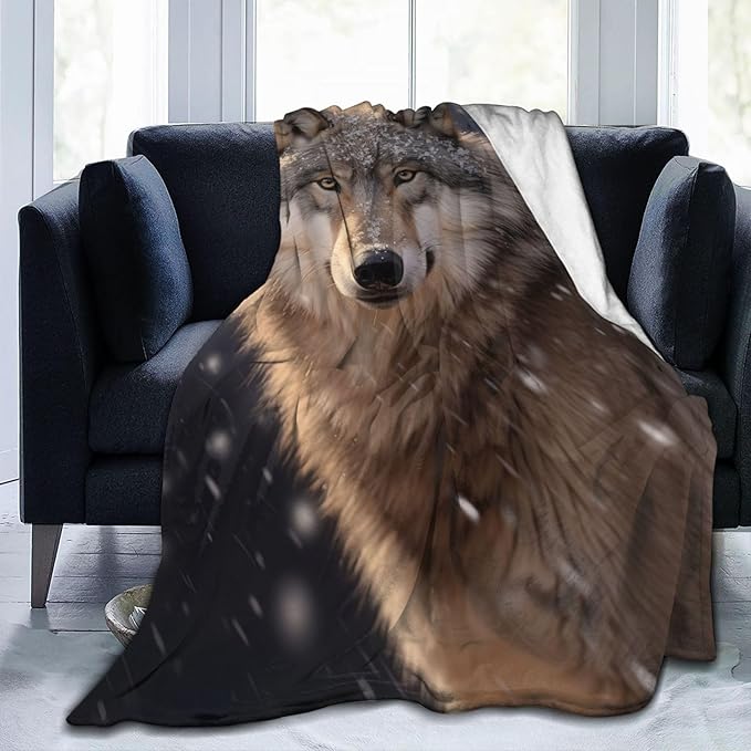 Wolf Blanket Gifts for Women Men Girls Boys Snow Wolves Flannel Throw Blankets for Home Decor Couch Bed Sofa Soft Fuzzy Lightweight for All Season 80x60 Inches