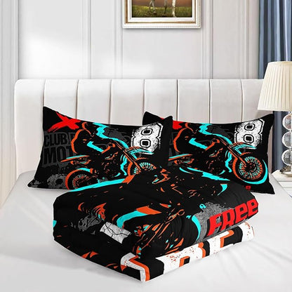 Dirt Bike Comforter Set Cool Sports Motocross Racing Moves Theme Comforter Sets Quilt with 1 Comforter and 2 Pillowcases for Kids Boys Bedroom All Season（Dirt Bike Queen）