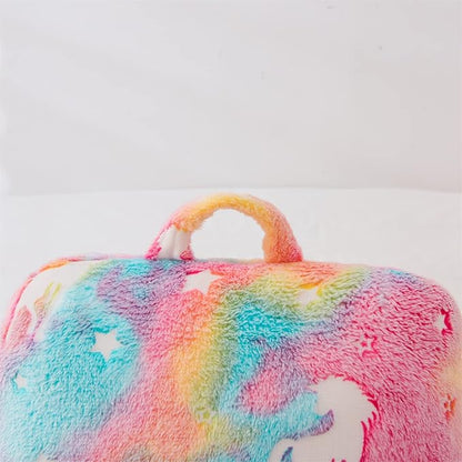 Aimuan Reading Pillow Glow in The Dark Bed Rest Wedge Kids Glow Backrest Pillow Unicorn Print with Arms Back Support for Sitting Up in Bed Cushion, Rainbow