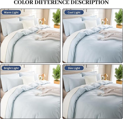 NEXHOME PRO Duvet Cover Set Twin Size Linen Look Textured Organic Natural 100% Washed Cotton Duvet Cover 2 Pieces Bedding Set with Zipper Closure, Breathable, Soft, Light Baby Blue (No Comforter)