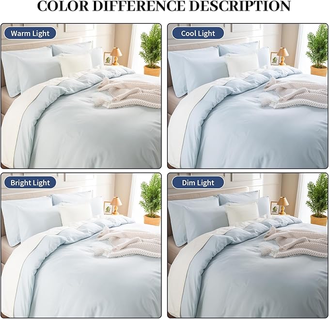 NEXHOME PRO Duvet Cover Set 100% Washed Cotton Full Size Linen Feel Textured Organic Natural 3 Pieces Bedding Set with Zipper Closure and Corner Ties, Breathable (Baby Blue, No Comforter)