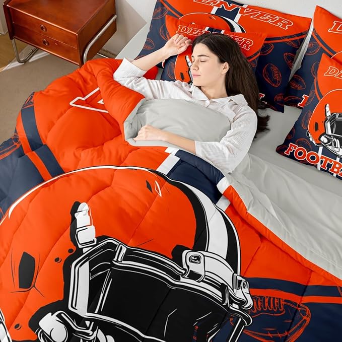 Feelyou Football Comforter Set with Sheets 7 Piece Full Size Ball Games Bedding Set for Kids Boys Girls Rugby Bed in a Bag City of Footballs Room Decor Rugby Sports Soft Lightweight
