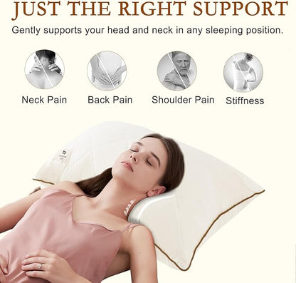 YOUR MOON Organic Wool Pillow King Size Set of 2, Soft Support Bed Pillows for Sleeping, Natural Wool & Down Alternative Filling, Luxury Hotel Quality Pillows,100% Cotton Cover (Off White)